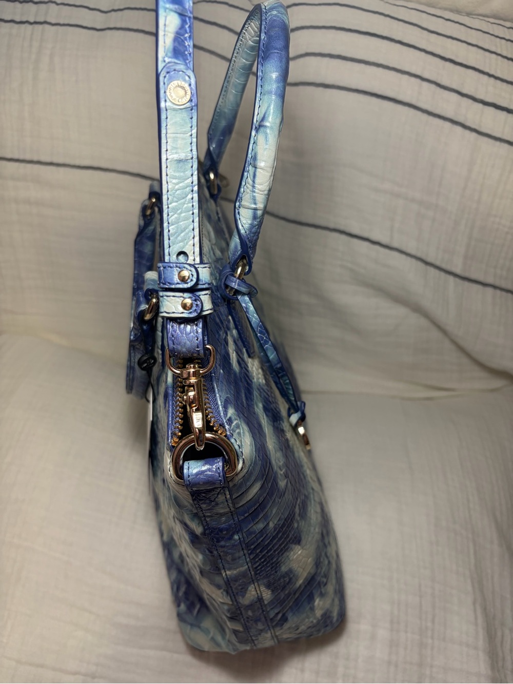 Brahmin Large Duxbury Satchel Marbled Blue Melbourne Leather Croco Embossed NWT - Picture 10 of 10